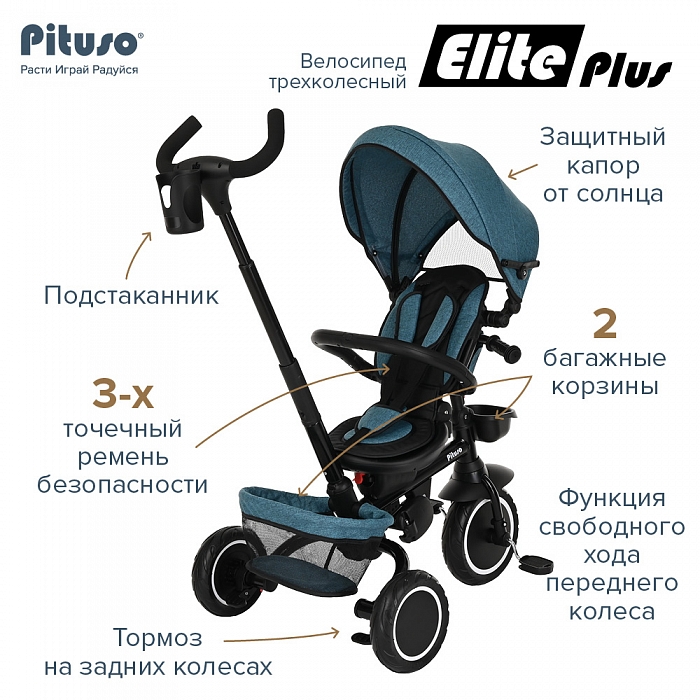 Велосипед трехколесный Pituso Elite Plus Blue/Сине-зеленый