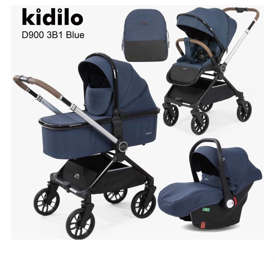 Коляска прогулочная Kidilo D900 3в1 Синий