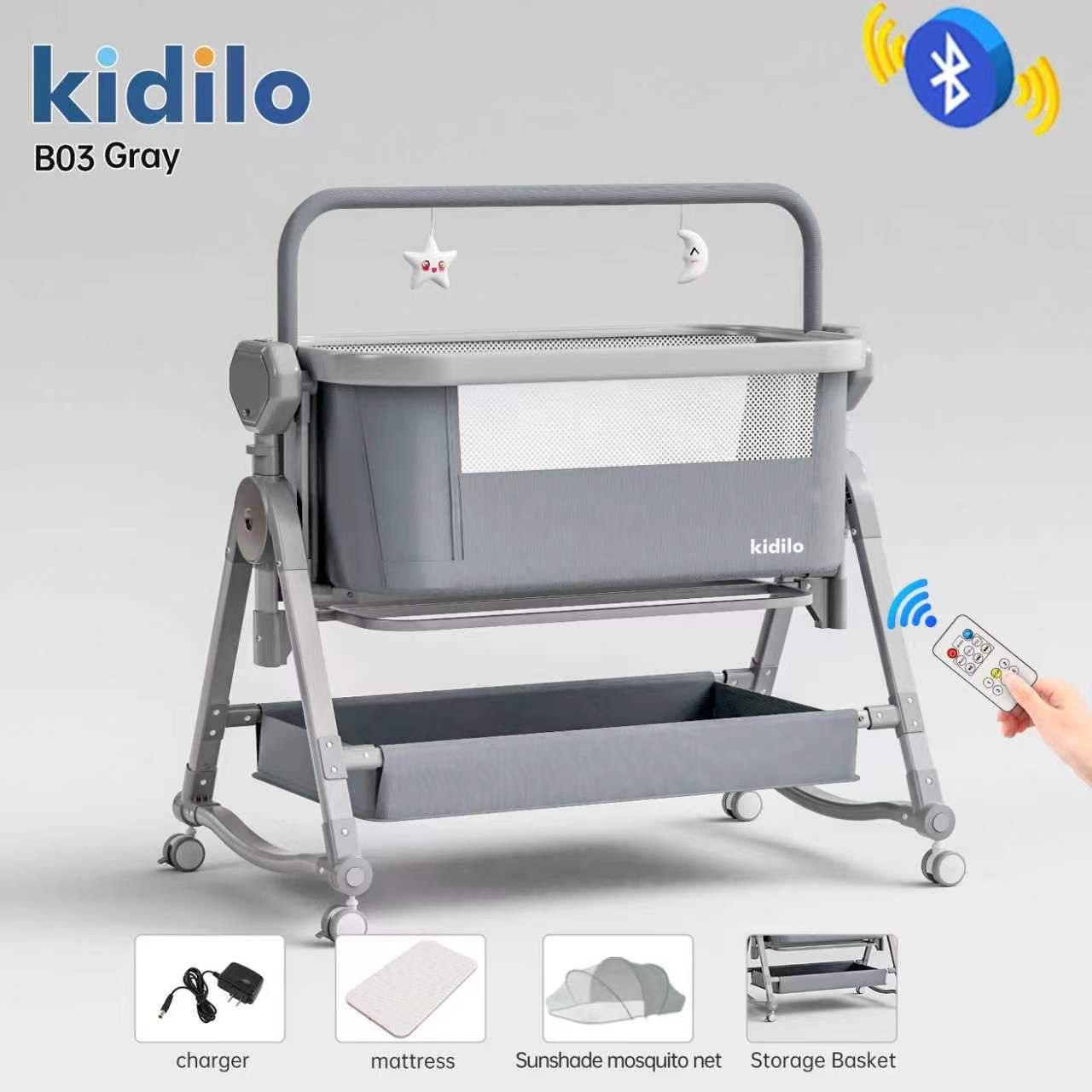 Приставная кроватка-манеж Kidilo B03 Gray