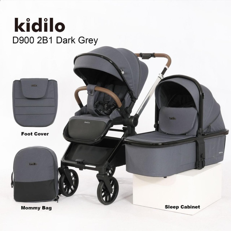 Коляска прогулочная Kidilo D900 2в1 серый