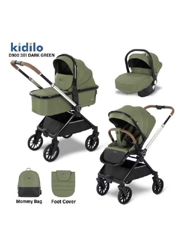Коляска прогулочная Kidilo D900 3в1 Зелёный