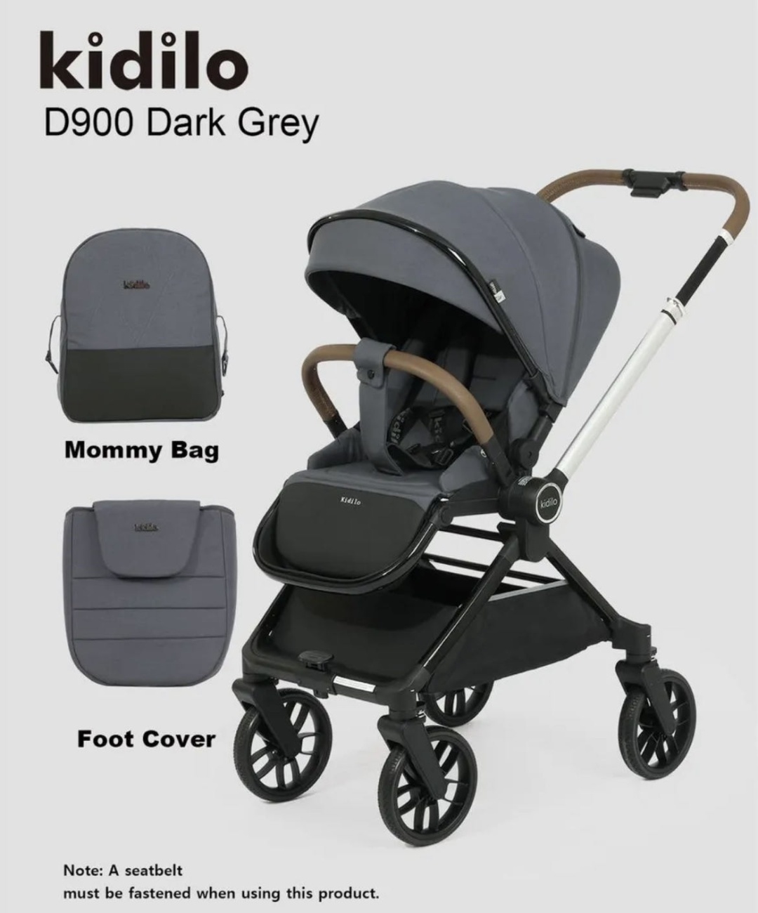 Коляска прогулочная Kidilo D900 серый