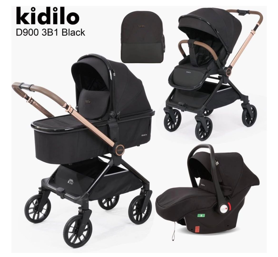 Коляска прогулочная Kidilo D900 3в1 Чёрный